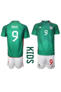 Fotbalové Dres Mexiko Raul Jimenez #9 Dětské Domácí Oblečení MS 2022 Krátký Rukáv (+ trenýrky)